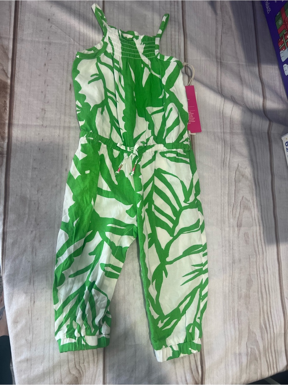 Lilly Pulitzer Green and White Palm-Print Girls' One-Piece